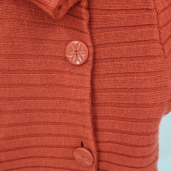 Moth Rust Wool Ribbed Knit Poncho L High Collar Button Cardigan Sweater Cape - Picture 6 of 12